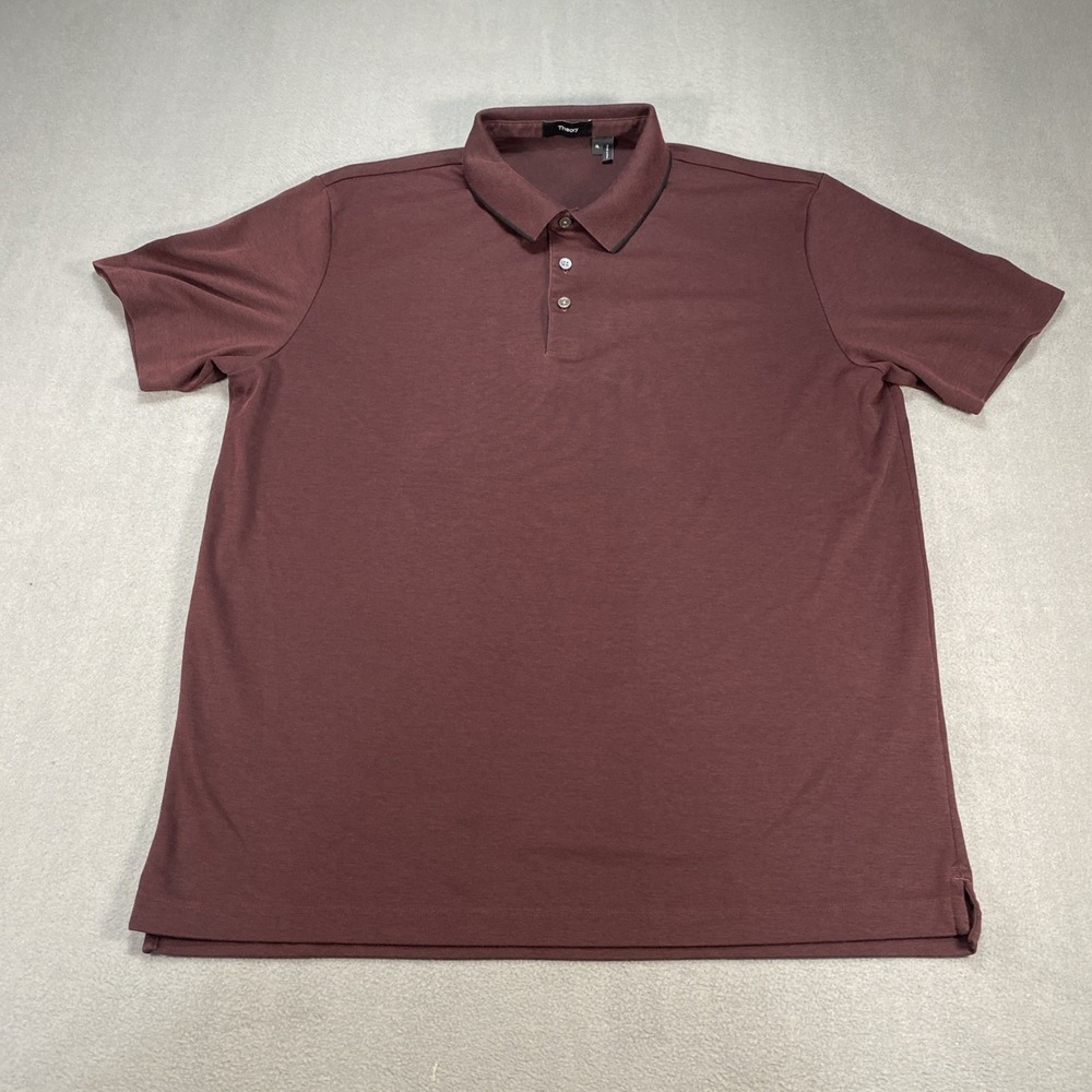 Theory Polo Mens XL Burgundy Short Sleeve Performance Cotton
